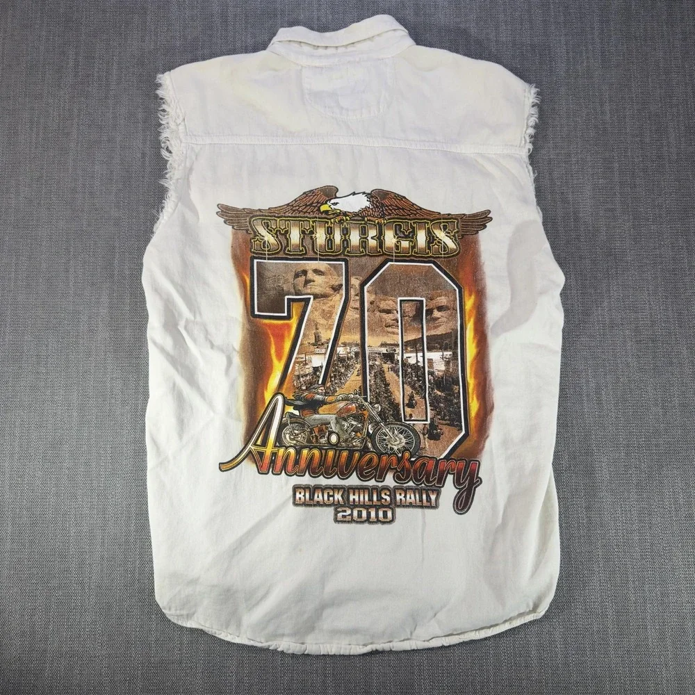 Biker Design Shirt Mens Medium White Sleeveless Sturgis 70th Rally Black Hills